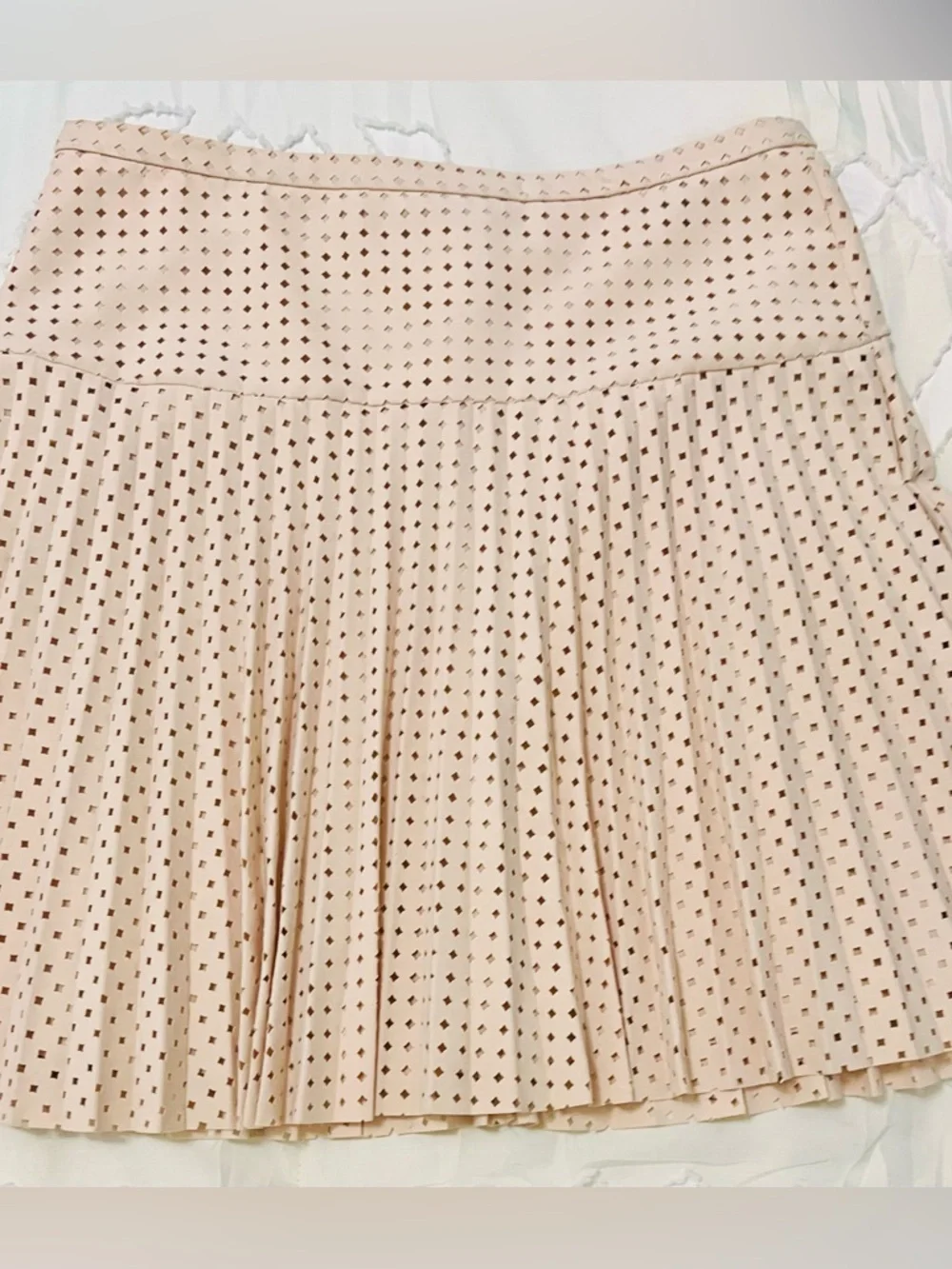 J.Crew Blush Pink Laser Cut Pleated Perforated A-Line Mini Preppy Chic Skirt 2